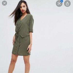 River Island Tie Front Shift Dress - Khaki / US 12